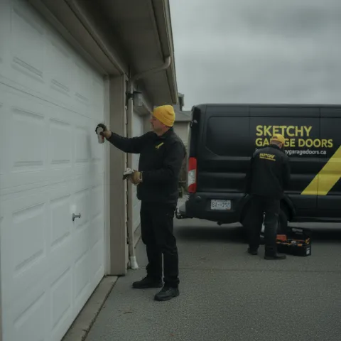 Maintenance & tune-up — Sketchy Garage Doors technician at work in Metro Vancouver