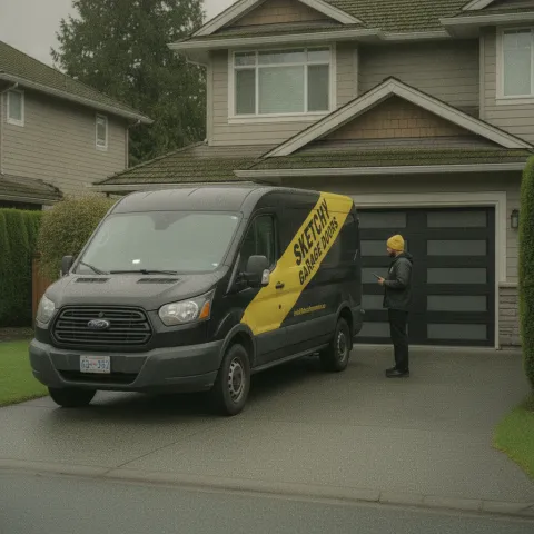 New garage doors — Sketchy Garage Doors technician at work in Metro Vancouver