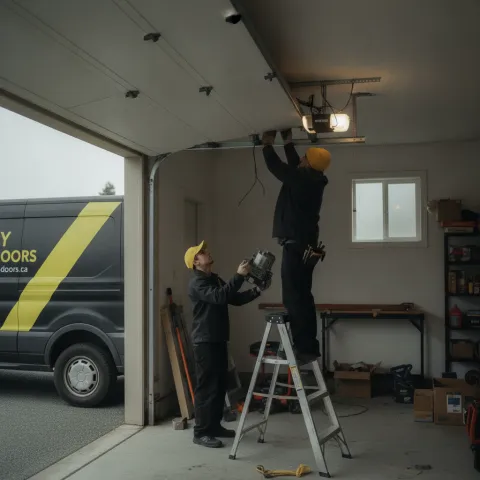 Opener repair & install — Sketchy Garage Doors technician at work in Metro Vancouver